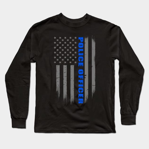 Thin Blue Line Flag Police Officer Long Sleeve T-Shirt by bluelinemotivation